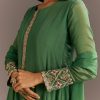 Green Chinon Kurta With Zardosi Moti Work On Neckline And Sleeves