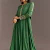 Green Chinon Kurta With Zardosi Moti Work On Neckline And Sleeves