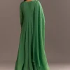Green Chinon Kurta With Zardosi Moti Work On Neckline And Sleeves