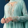 Sky Blue Chinon Anarkali Suit With Dupatta And Moti Cut Dana Work