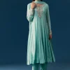 Sky Blue Chinon Anarkali Suit With Dupatta And Moti Cut Dana Work