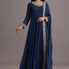 Blue Embroidered Anarkali Suit With Dupatta