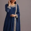 Blue Embroidered Anarkali Suit With Dupatta