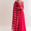 Pink Chinon Anarkali Set With Zardosi Sequins And Cutdana Work