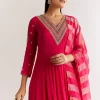Pink Chinon Anarkali Set With Zardosi Sequins And Cutdana Work
