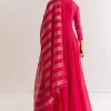 Pink Chinon Anarkali Set With Zardosi Sequins And Cutdana Work