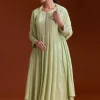 Pista Green Chinon Beaded Stone Work Anarkali Suit