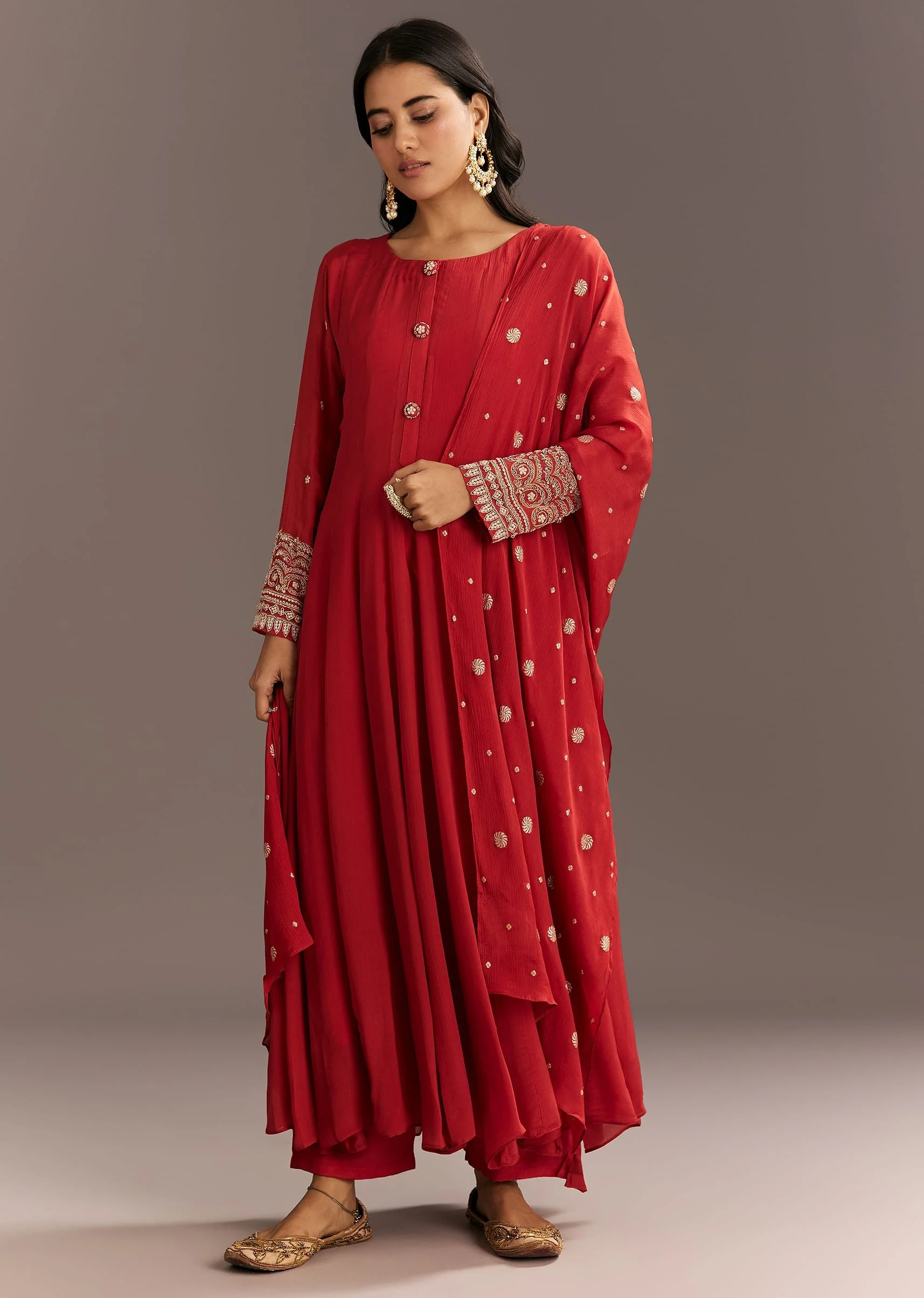 20668-deep-orange-chinon-kurta-with-zardosi-sleeves-and-butti-dupatta-1.webp Deep Orange Chinon Kurta With Zardosi Sleeves And Butti Dupatta