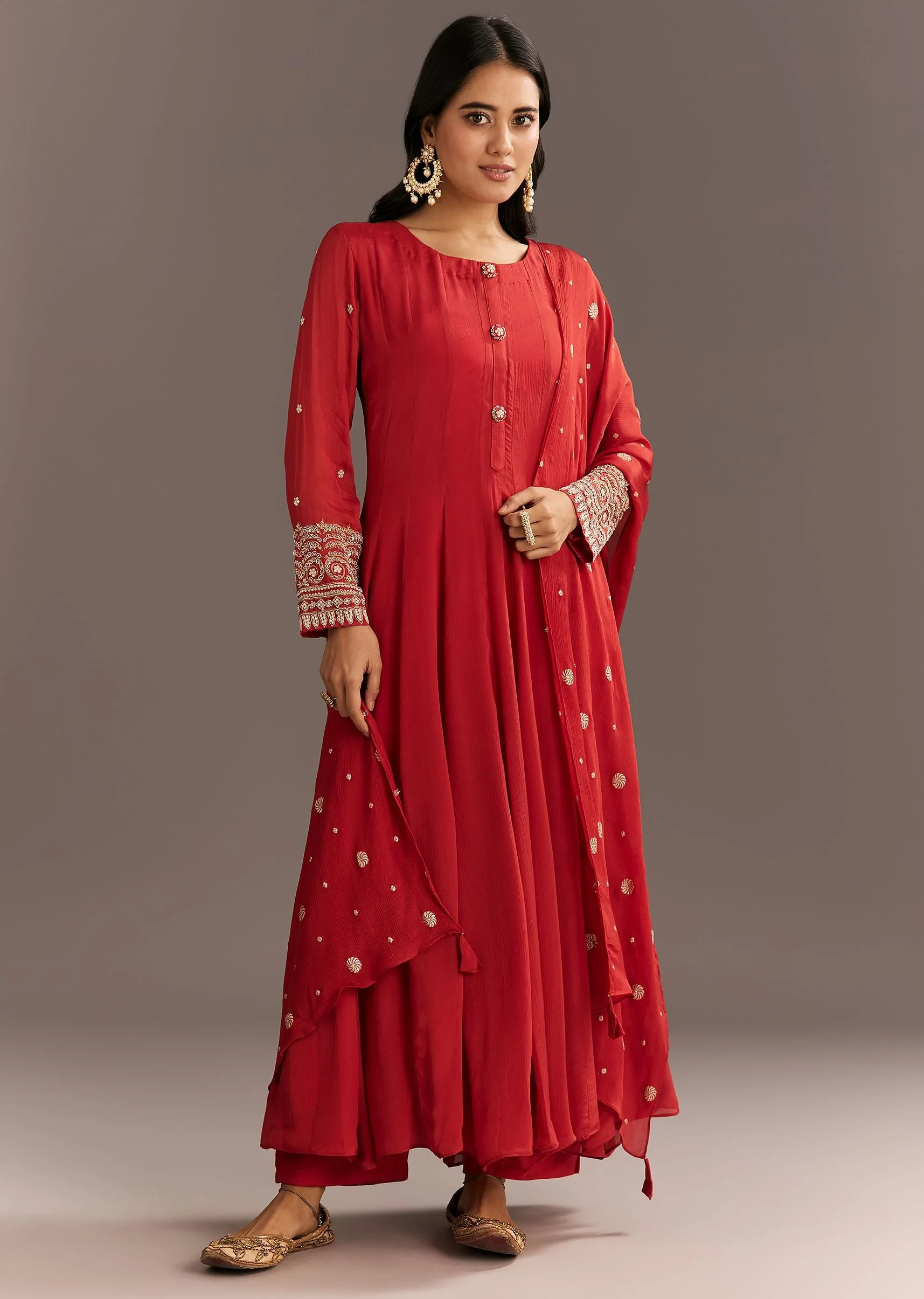 20668-deep-orange-chinon-kurta-with-zardosi-sleeves-and-butti-dupatta-3.webp Deep Orange Chinon Kurta With Zardosi Sleeves And Butti Dupatta