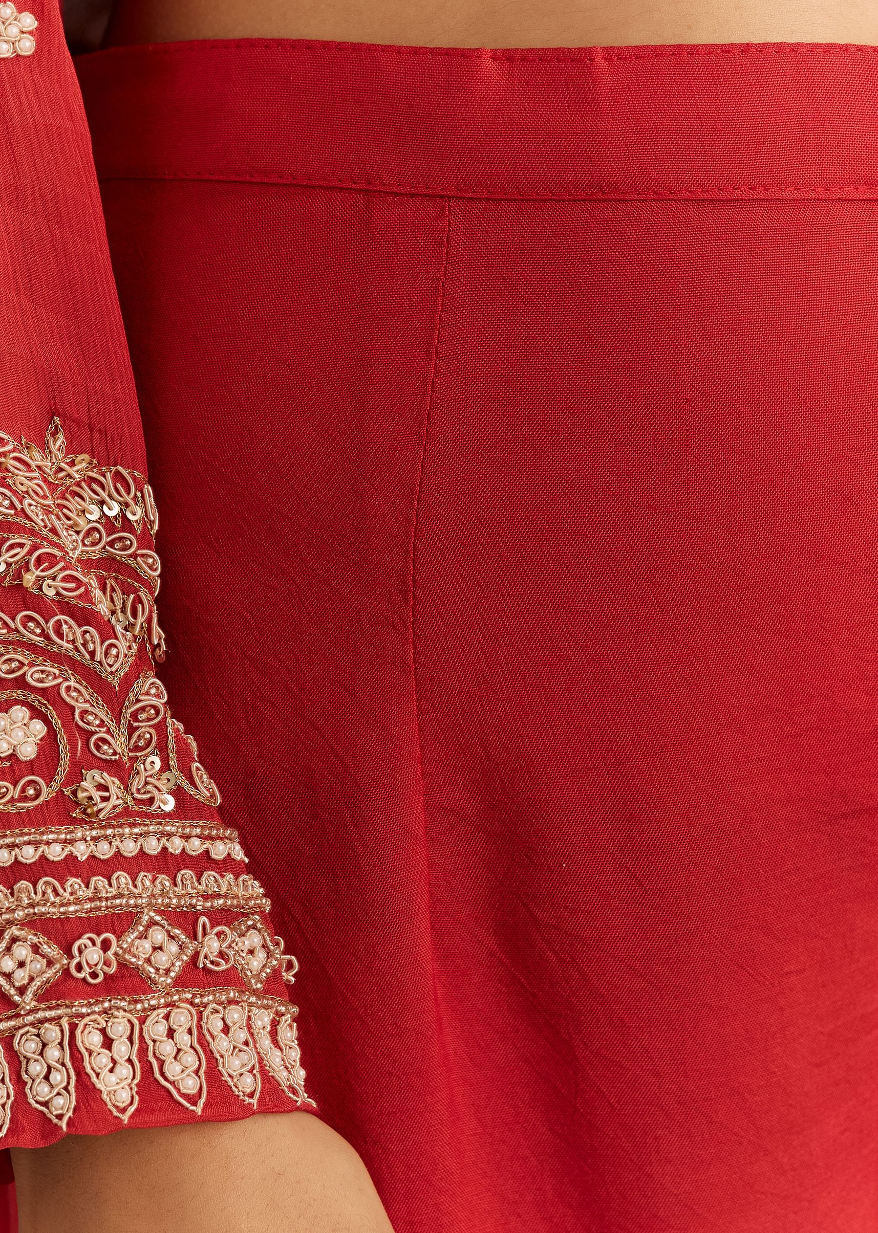 20668-deep-orange-chinon-kurta-with-zardosi-sleeves-and-butti-dupatta-6.jpg Deep Orange Chinon Kurta With Zardosi Sleeves And Butti Dupatta