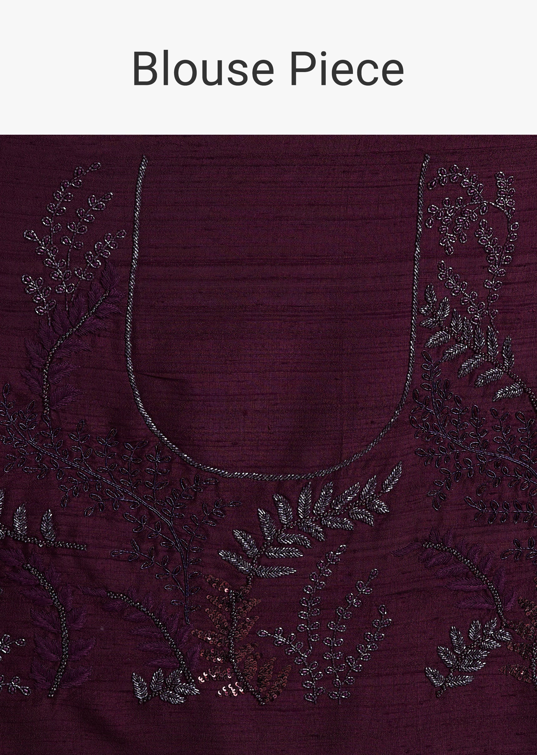 Wine Satin Saree With Heavy Floral Embroidery In Sequins And Cutdana