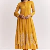 Yellow Chinon Anarkali Suit With Moti Sequins And Cutdana Dupatta