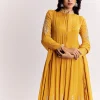 Yellow Chinon Anarkali Suit With Moti Sequins And Cutdana Dupatta