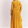 Yellow Chinon Anarkali Suit With Moti Sequins And Cutdana Dupatta