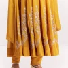 Yellow Chinon Anarkali Suit With Moti Sequins And Cutdana Dupatta