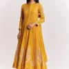 Yellow Chinon Anarkali Suit With Moti Sequins And Cutdana Dupatta