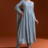 Misty Blue Chinon Anarkali Suit With Moti And Stone Work