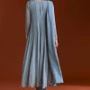 Misty Blue Chinon Anarkali Suit With Moti And Stone Work