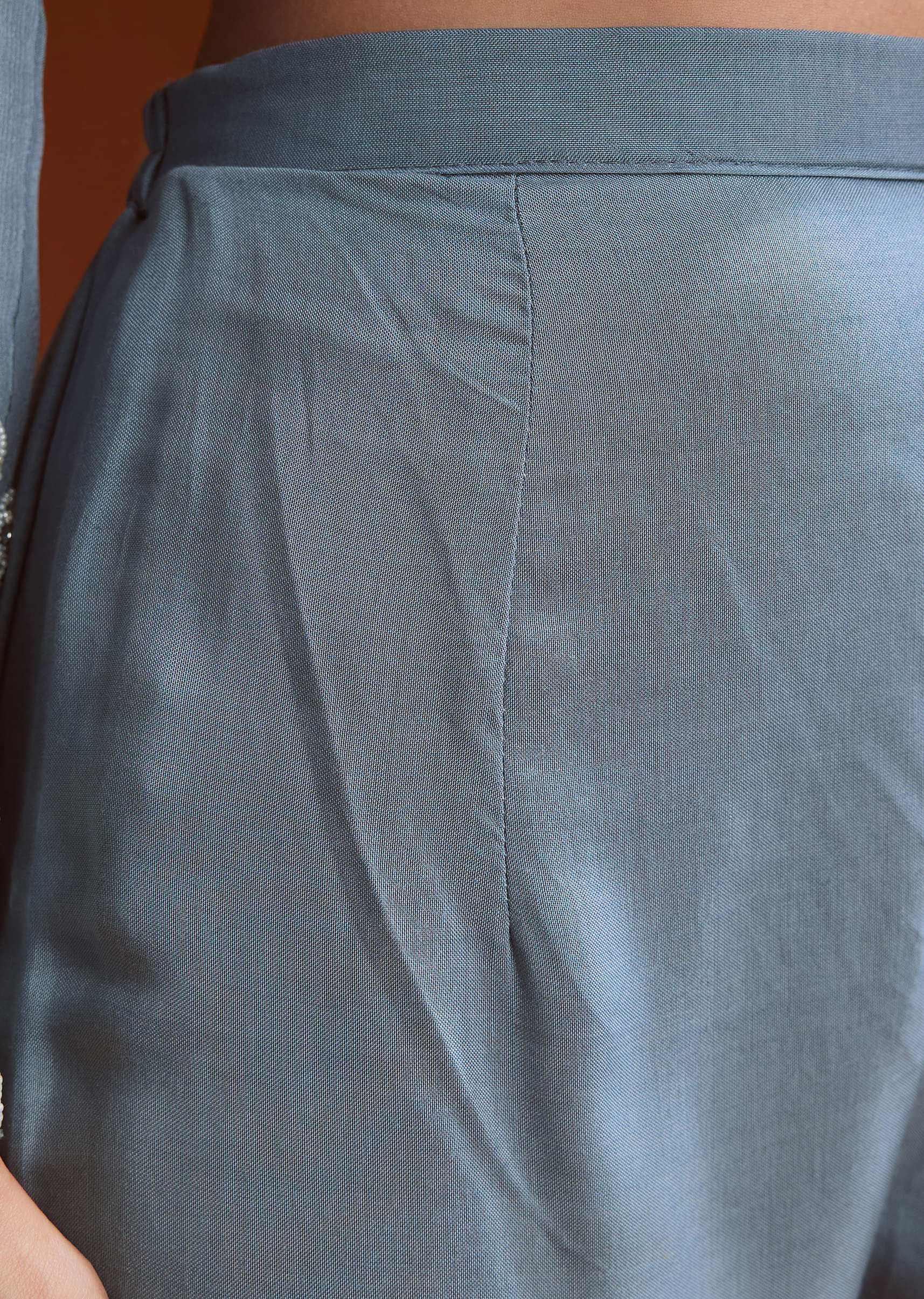 Misty Blue Chinon Anarkali Suit With Moti And Stone Work