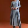 Misty Blue Chinon Anarkali Suit With Moti And Stone Work