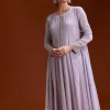 Lavender Chinon Anarkali Suit With Beads And Stone Work