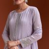 Lavender Chinon Anarkali Suit With Beads And Stone Work