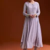 Lavender Chinon Anarkali Suit With Beads And Stone Work
