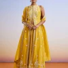 Yellow Sequins Embroidered Front Slit Anarkali Suit With Dupatta