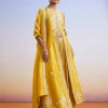 Yellow Sequins Embroidered Front Slit Anarkali Suit With Dupatta