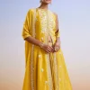 Yellow Sequins Embroidered Front Slit Anarkali Suit With Dupatta