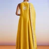 Yellow Sequins Embroidered Front Slit Anarkali Suit With Dupatta