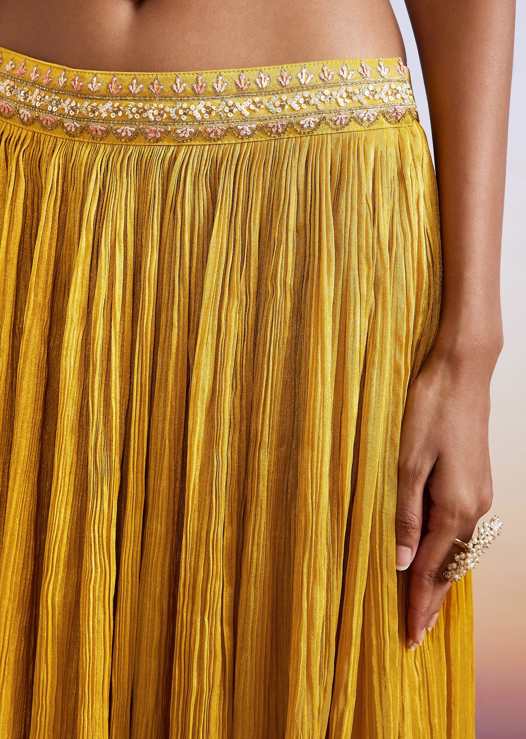 Yellow Sequins Embroidered Front Slit Anarkali Suit With Dupatta