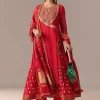 Red Angrakha Kurta Set With Bandhani Dupatta