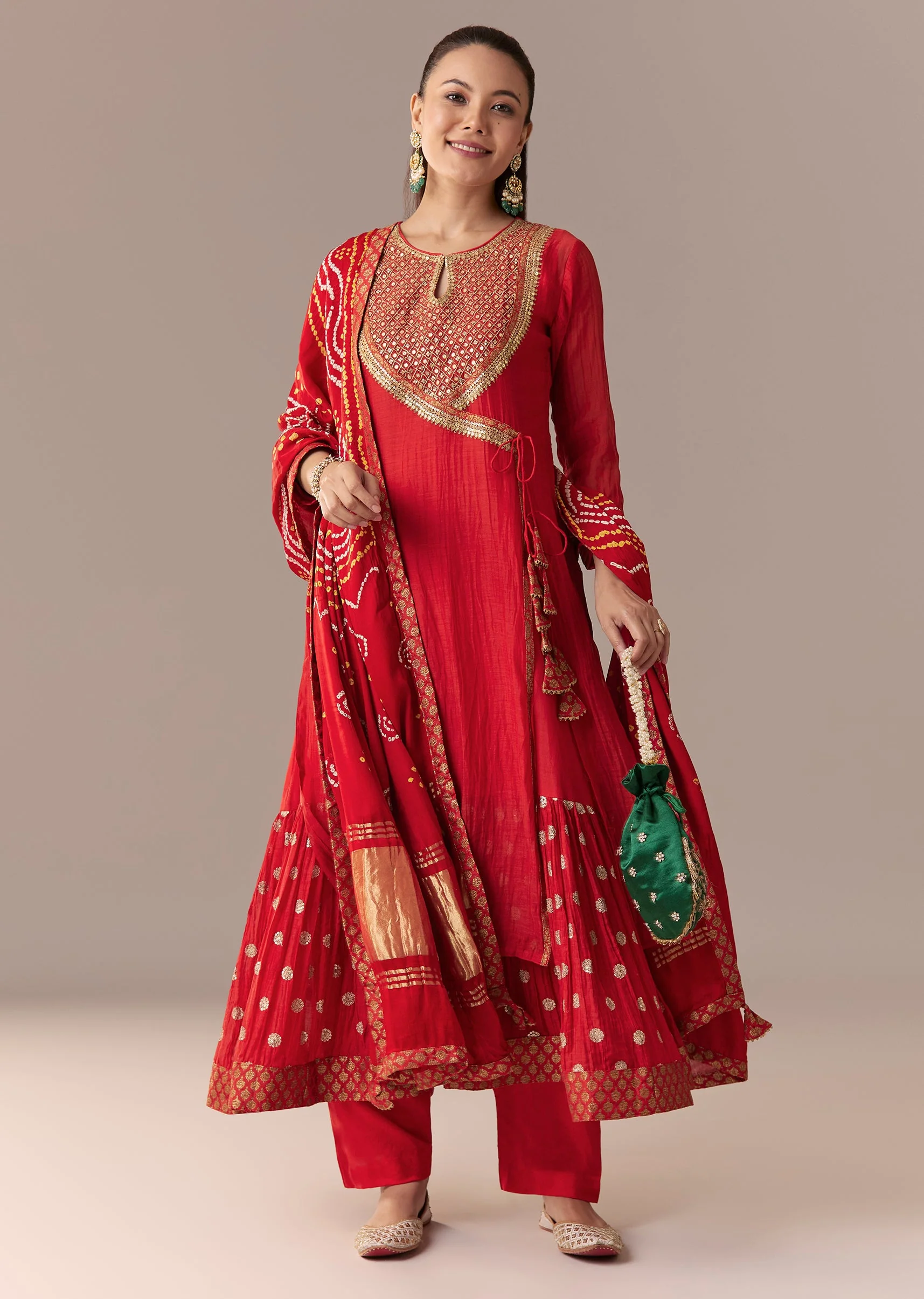 20734-red-angrakha-kurta-set-with-bandhani-dupatta-1.webp Red Angrakha Kurta Set With Bandhani Dupatta