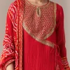 Red Angrakha Kurta Set With Bandhani Dupatta