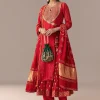 Red Angrakha Kurta Set With Bandhani Dupatta