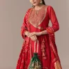 Red Angrakha Kurta Set With Bandhani Dupatta