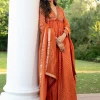 Warm Rust Orange Brocade Cutdana Beaded Anarkali Suit