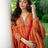 Warm Rust Orange Brocade Cutdana Beaded Anarkali Suit
