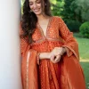 Warm Rust Orange Brocade Cutdana Beaded Anarkali Suit