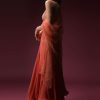 Coral Anarkali Suit With Geometric Shaped Mirror Accented Bodice And Fun Layered Hemline