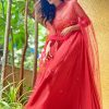 Coral Anarkali Suit With Geometric Shaped Mirror Accented Bodice And Fun Layered Hemline