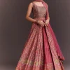 Punch Pink Embroidered Anarkali With Net Dupatta