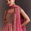 Punch Pink Embroidered Anarkali With Net Dupatta