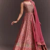 Punch Pink Embroidered Anarkali With Net Dupatta
