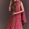 Punch Pink Embroidered Anarkali With Net Dupatta
