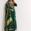 Dark Green Angrakha Kurta Set With Bandhani Dupatta