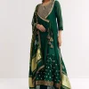 Dark Green Angrakha Kurta Set With Bandhani Dupatta