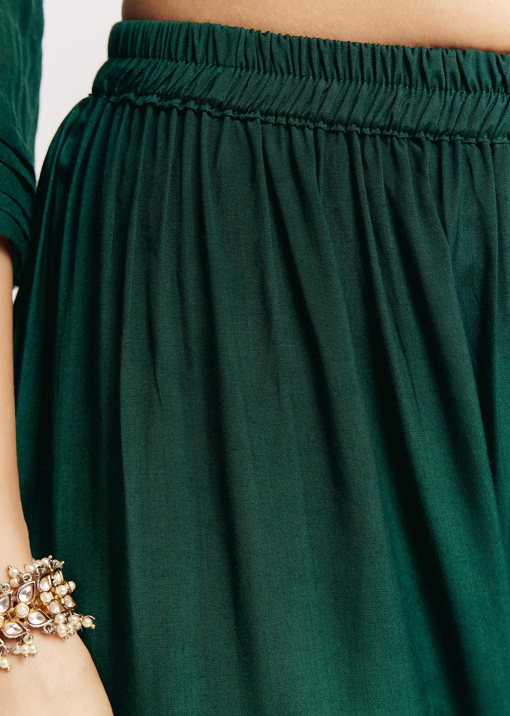 Dark Green Angrakha Kurta Set With Bandhani Dupatta