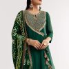 Dark Green Angrakha Kurta Set With Bandhani Dupatta